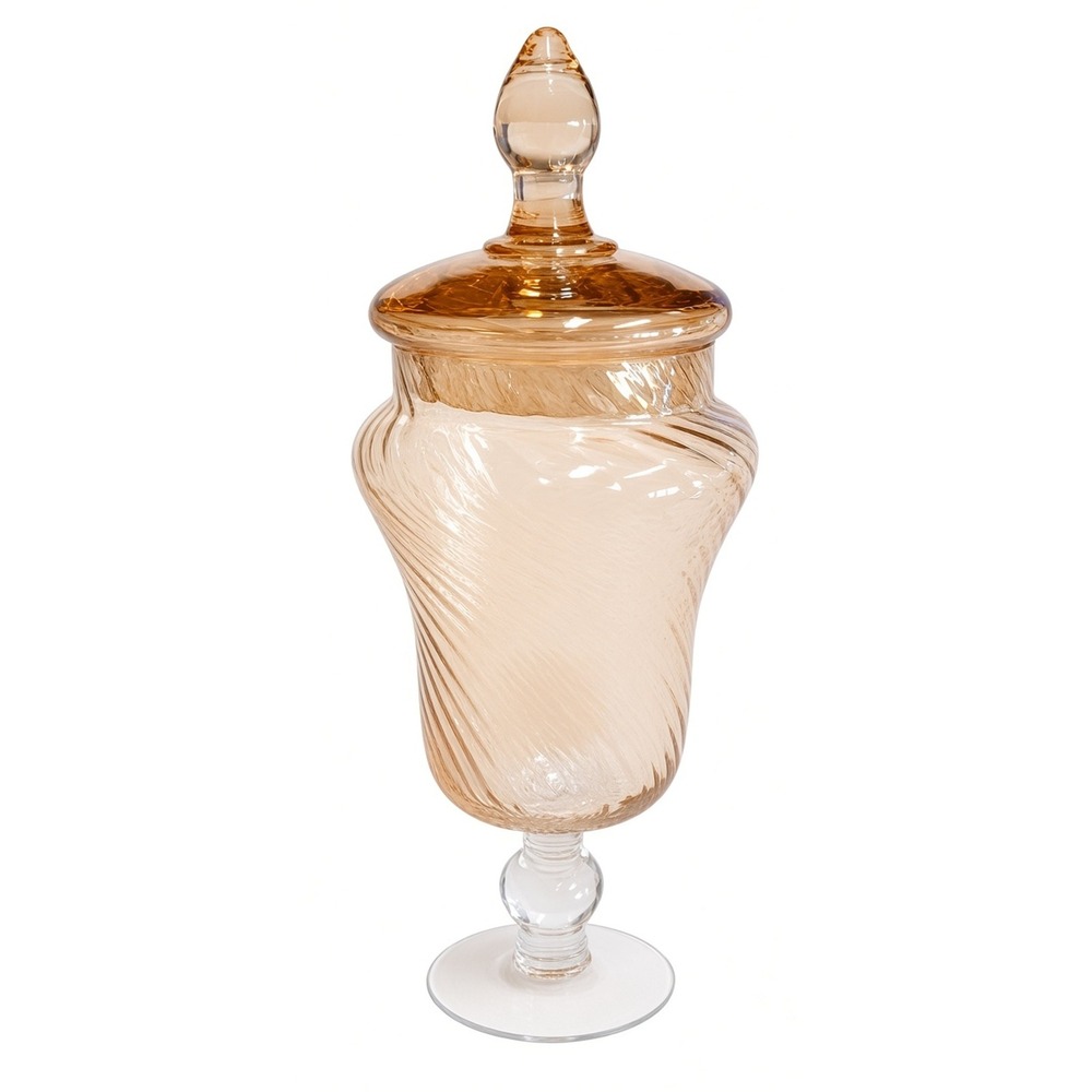 Vintage Empoli Swirled Amber Art Glass Apothecary Canisters Jar with Lid, 12"